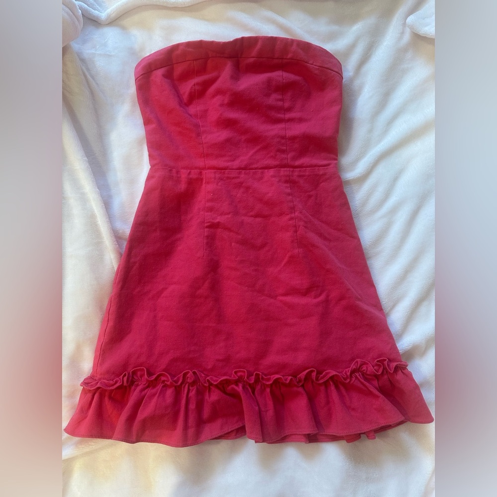 Strapless Pink Dress with Ruffle Hem Superdown